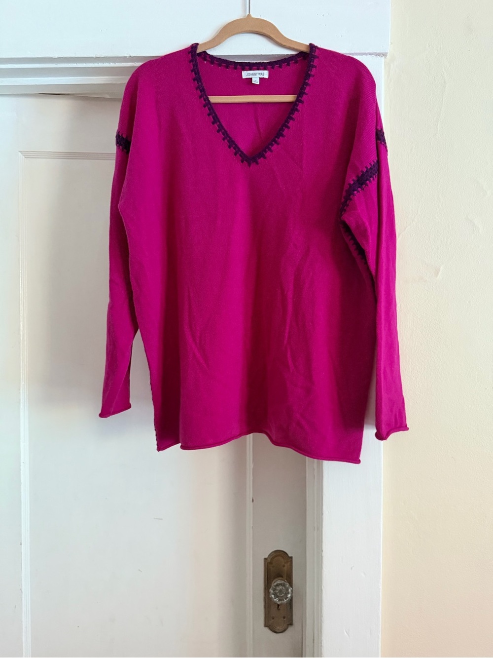 Johnny Was Cashmere Knit Magenta & Purple V-Neck Sweater